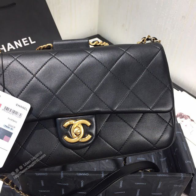 Chanel女包 AS1358 Chanel2020新款圓環手柄方胖子口蓋包 菱格羊皮鏈條手提包  djc3954